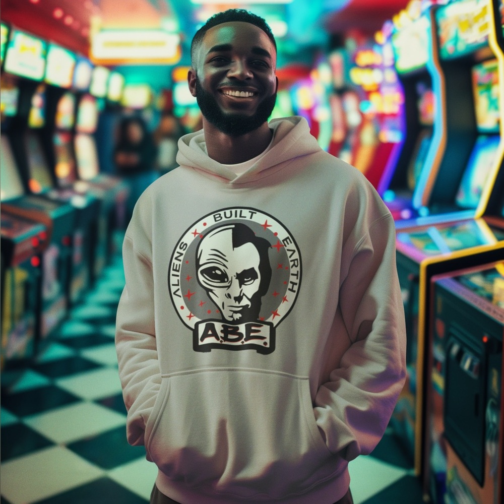 Men's Cream Graphic Hoodie - 'Aliens Built Earth' Logo